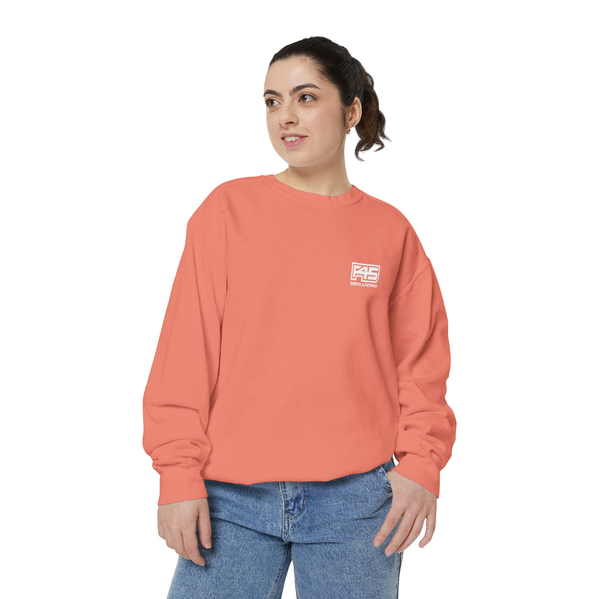 F45 North Livonia - Unisex Sweatshirt — Garment-Dyed Coral Crewneck