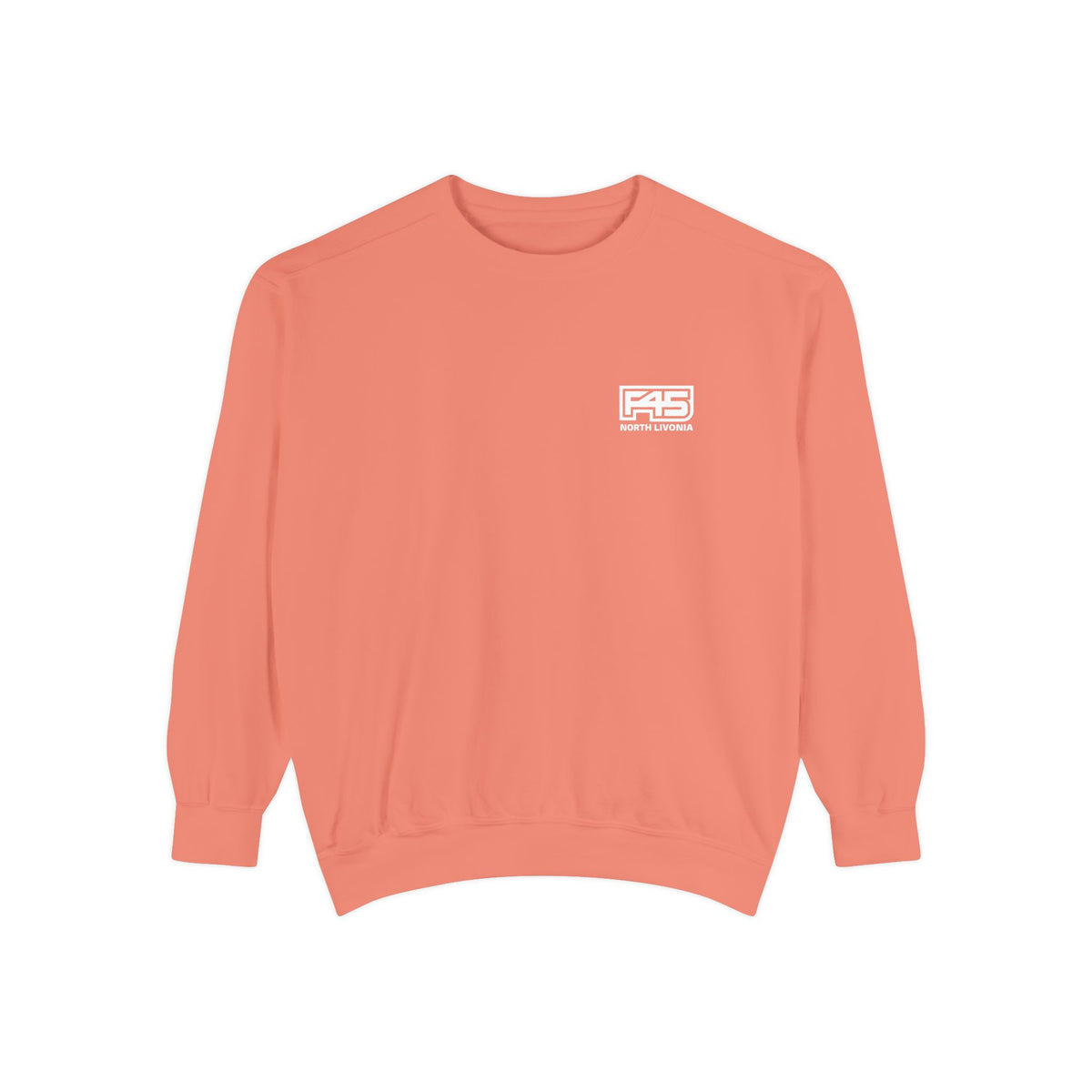 F45 North Livonia - Unisex Sweatshirt — Garment-Dyed Coral Crewneck