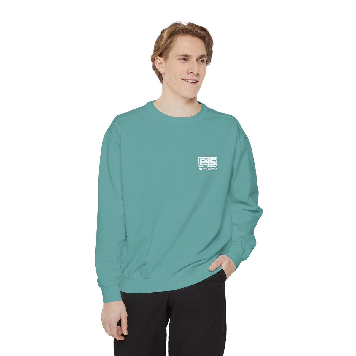 F45 North Livonia - Unisex Sweatshirt — Garment-Dyed Coral Crewneck