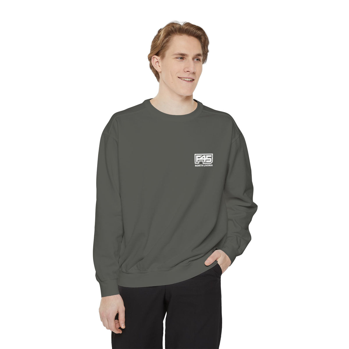 F45 North Livonia - Unisex Sweatshirt — Garment-Dyed Coral Crewneck